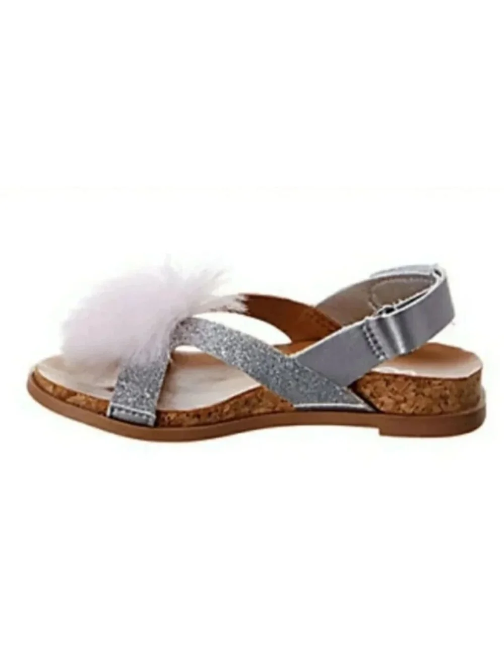 UGG Kids Girls 3 Fonda Sandals Pom-pom Glitter Open-toe Shoes Loop Ankle Strap